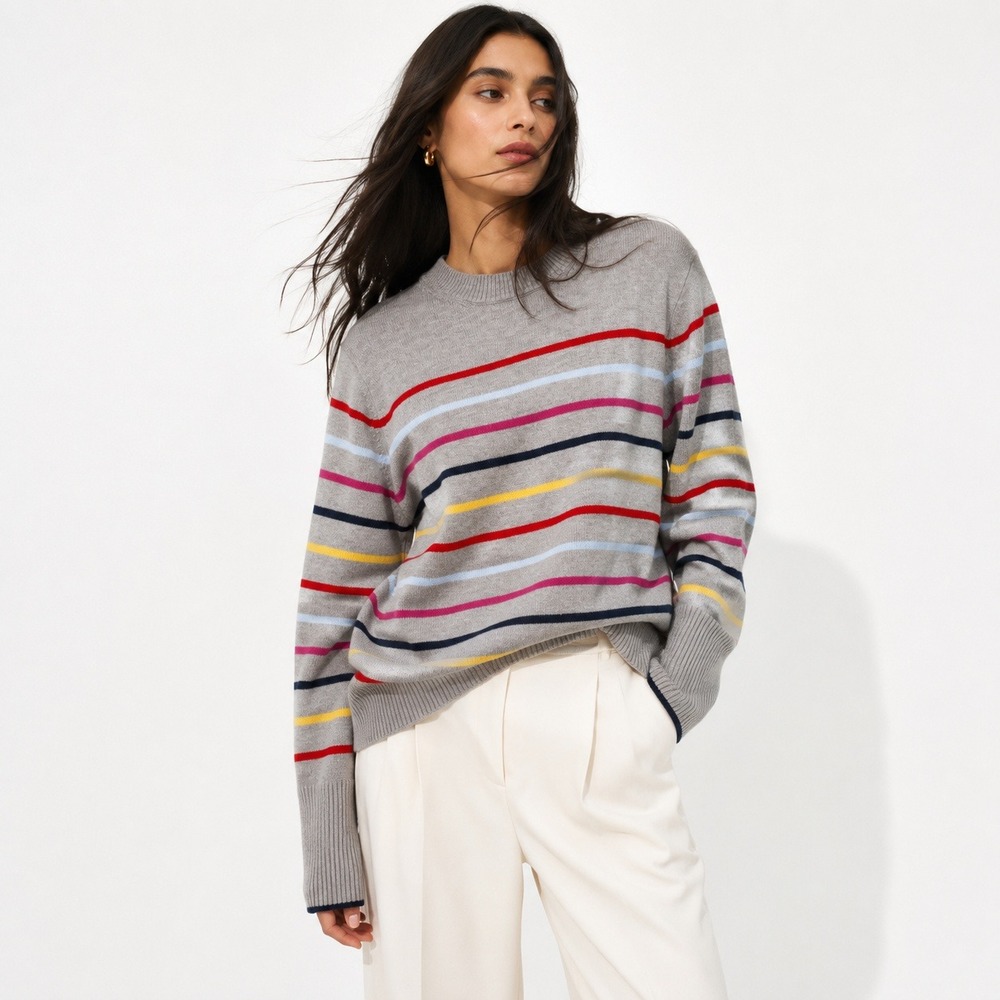 La Ligne Stripe Sweater / Gray Multicolor Cashmere Blend Wide Cuff / Size 3X
